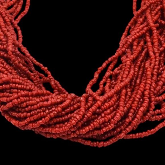 Vintage Multi Strand Coral Bead Statement Necklace 30 Strands - Picture 3 of 6